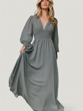 NWT ✨Baltic Born Dusty Blue V-Neck Long Sleeve Maxi Dress